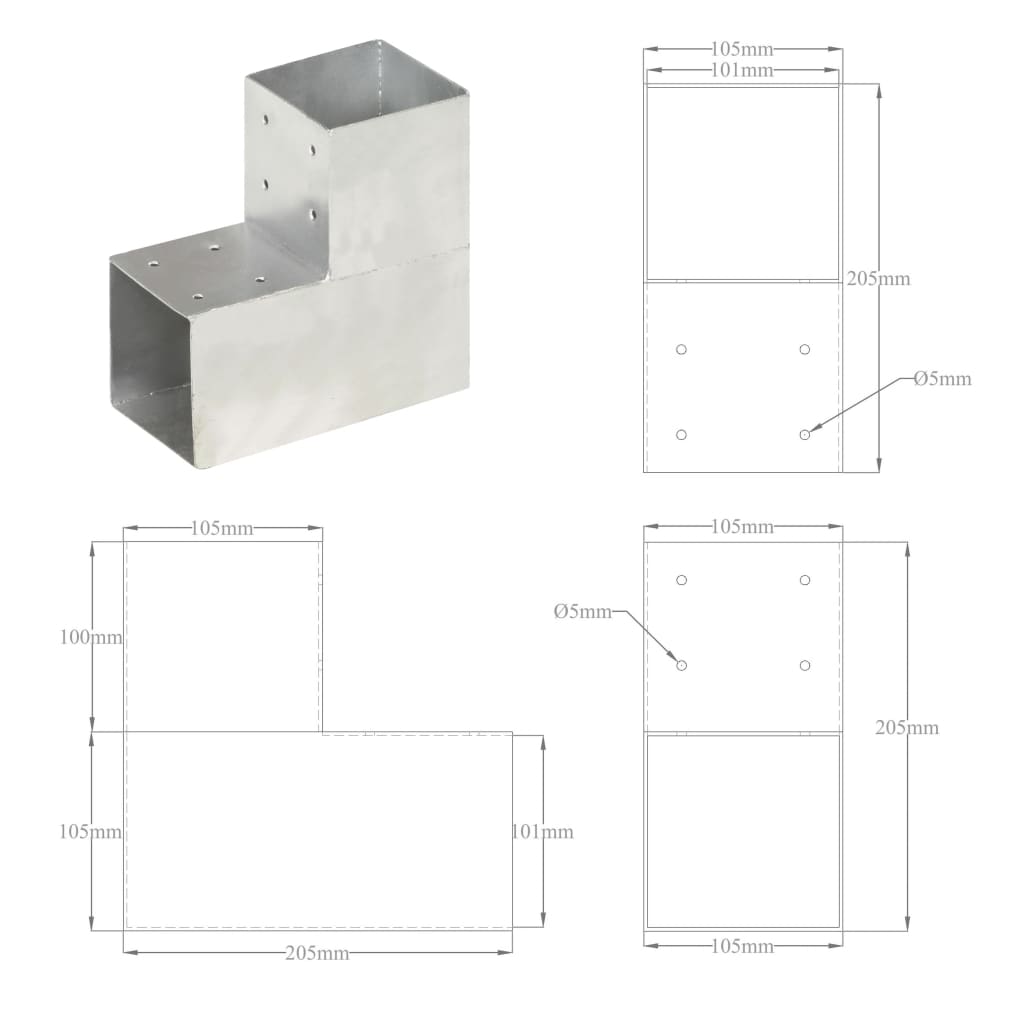 Berkfield Post Connectors 4 pcs L Shape Galvanised Metal 101x101 mm