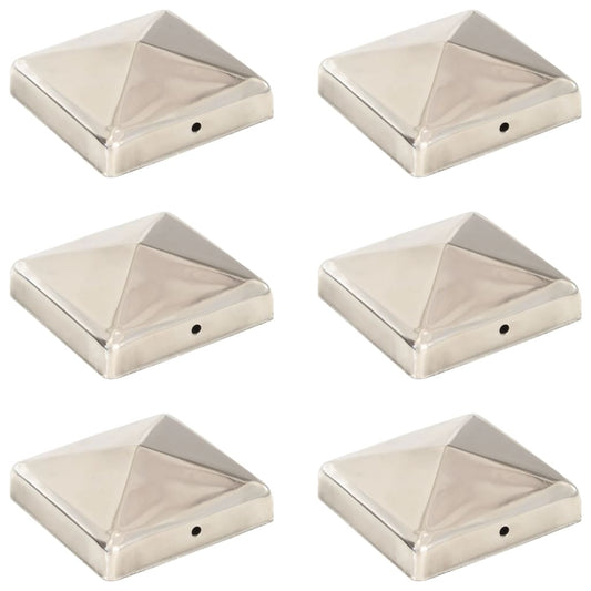 Berkfield Pyramid Fence Post Caps 6 pcs Stainless Steel 91x91 mm