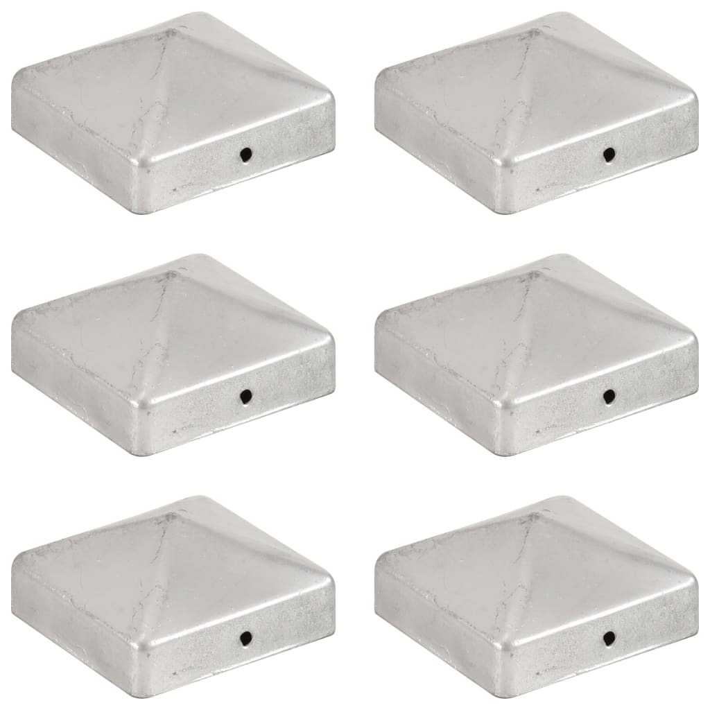 Berkfield Pyramid Fence Post Caps 6 pcs Galvanised Metal 71x71 mm
