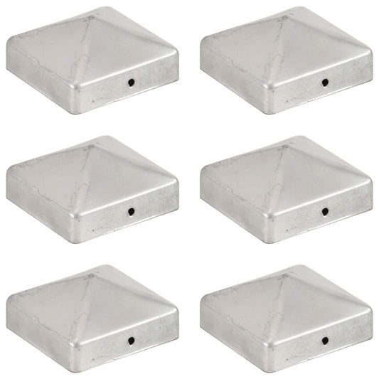 Berkfield Pyramid Fence Post Caps 6 pcs Galvanised Metal 71x71 mm