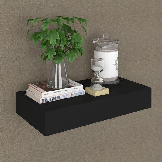 Berkfield Floating Wall Shelf with Drawer Black 48x25x8 cm