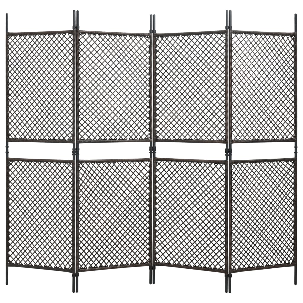 Berkfield 4-Panel Room Divider Poly Rattan Brown 240x200 cm