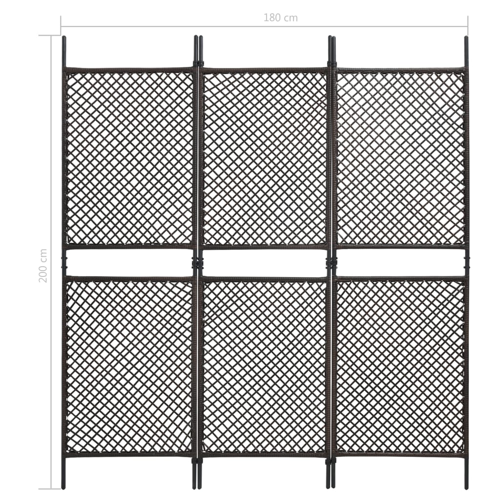 Berkfield 3-Panel Room Divider Poly Rattan Brown 180x200 cm