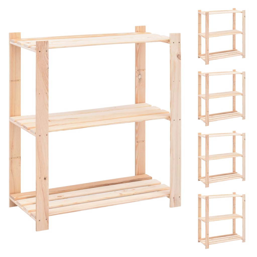 Berkfield 3-Tier Storage Racks 5 pcs 80x38x90 cm Solid Pinewood 150 kg