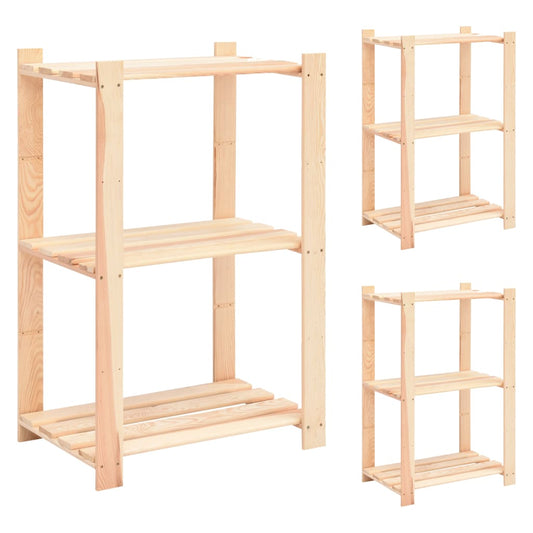 Berkfield 3-Tier Storage Racks 3 pcs 60x38x90 cm Solid Pinewood 150 kg