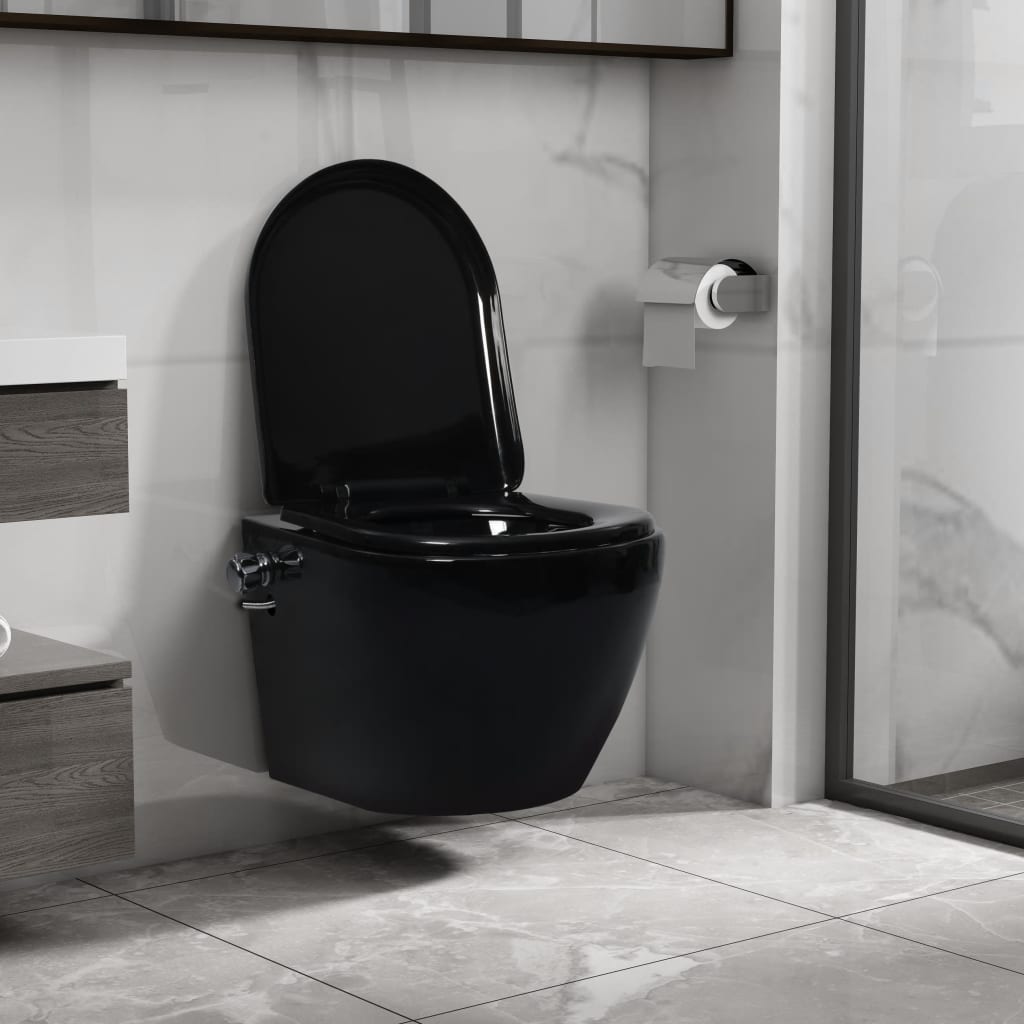 Berkfield Wall Hung Rimless Toilet with Bidet Function Ceramic Black