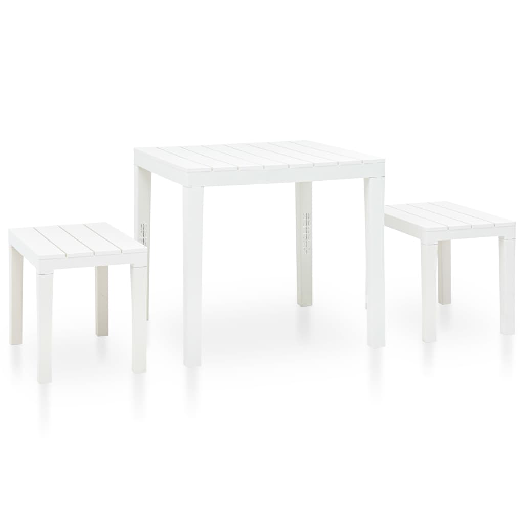 Berkfield Garden Table with 2 Benches Plastic White