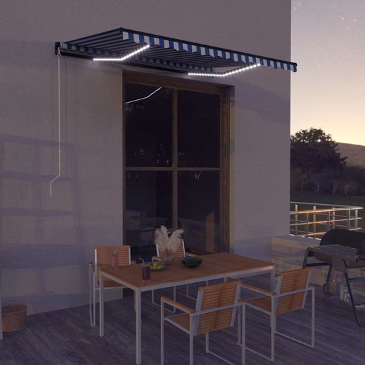 Berkfield Manual Retractable Awning with LED 350x250 cm Blue and White