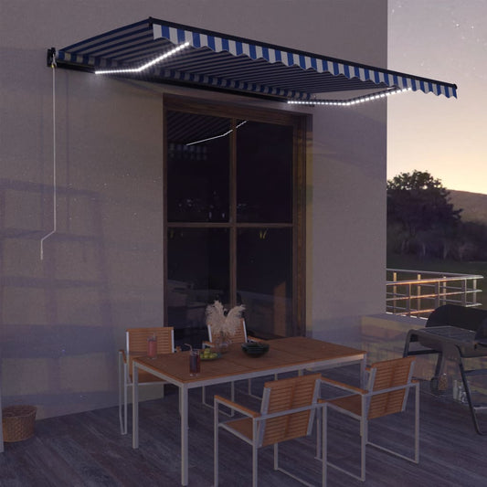Berkfield Manual Retractable Awning with LED 450x300 cm Blue and White