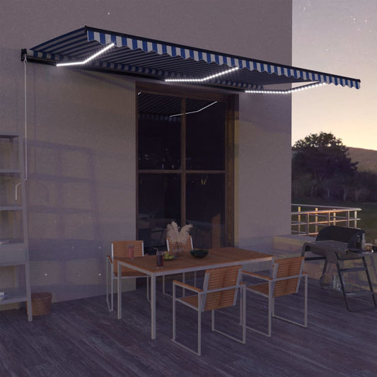 Berkfield Manual Retractable Awning with LED 600x300 cm Blue and White