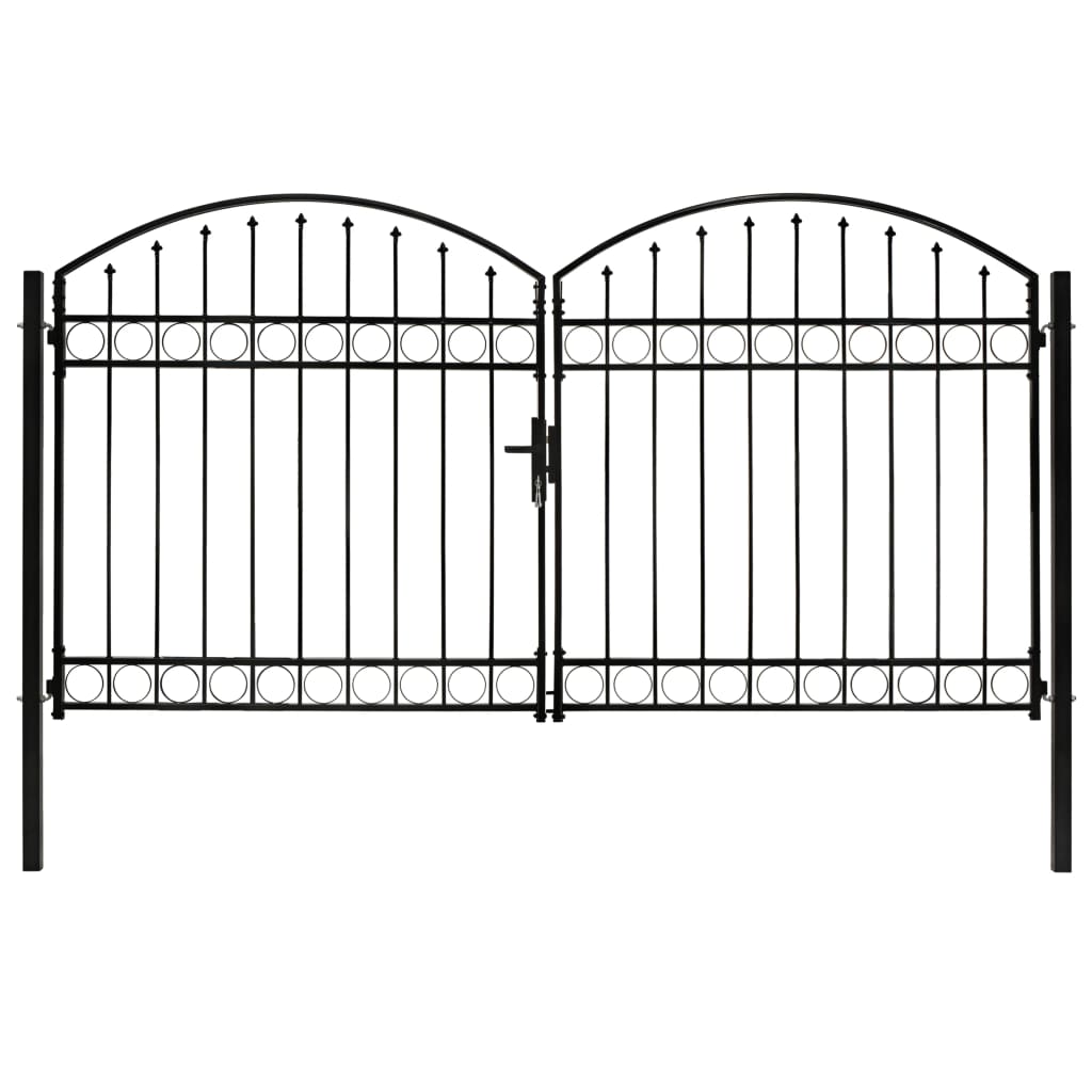 Berkfield Fence Gate Double Door with Arched Top Steel 300x175 cm Black
