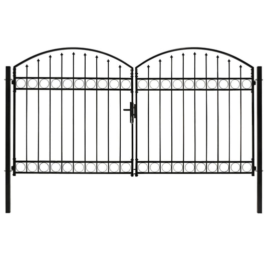 Berkfield Fence Gate Double Door with Arched Top Steel 300x175 cm Black