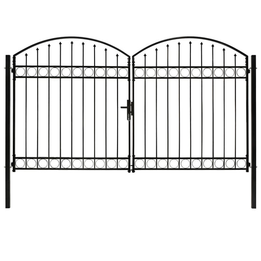 Berkfield Fence Gate Double Door with Arched Top Steel 300x200 cm Black