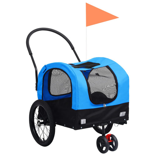 Berkfield 2-in-1 Pet Bike Trailer & Jogging Stroller Blue and Black