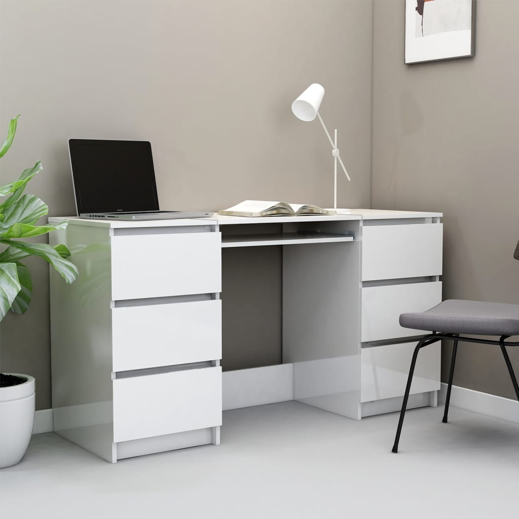 Berkfield Writing Desk High Gloss White 140x50x77 cm Engineered Wood