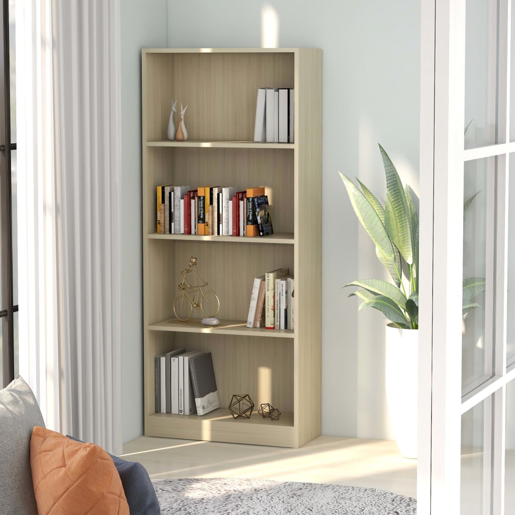 Berkfield 4-Tier Book Cabinet Sonoma Oak 60x24x142 cm Engineered Wood
