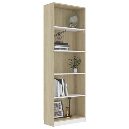 Berkfield 5-Tier Book Cabinet White and Sonoma Oak 60x24x175 cm Engineered Wood