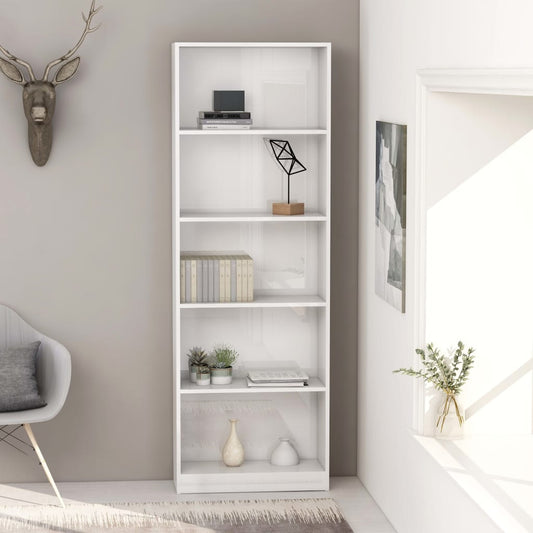 Berkfield 5-Tier Book Cabinet High Gloss White 60x24x175 cm Engineered Wood