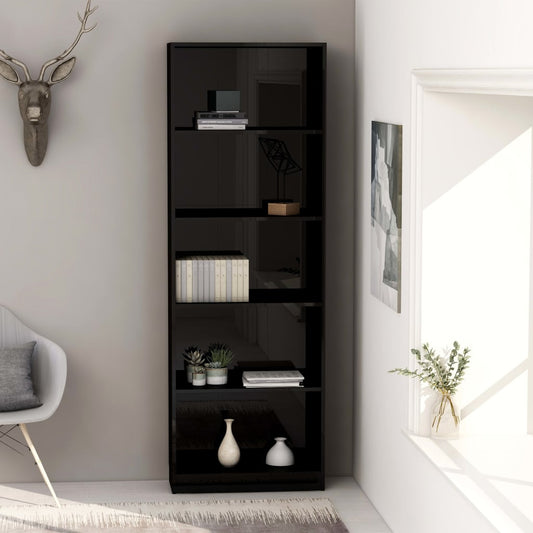 Berkfield 5-Tier Book Cabinet High Gloss Black 60x24x175 cm Engineered Wood