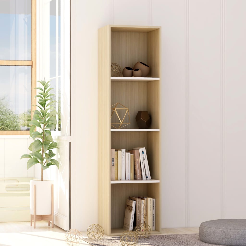 Berkfield Book Cabinet White and Sonoma Oak 40x30x151.5 cm Engineered Wood