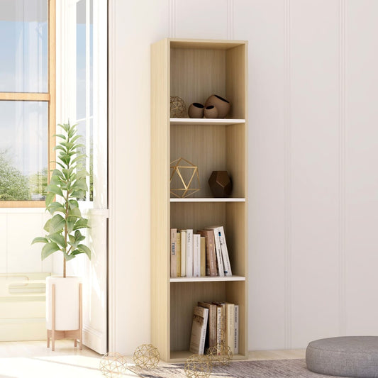 Berkfield Book Cabinet White and Sonoma Oak 40x30x151.5 cm Engineered Wood