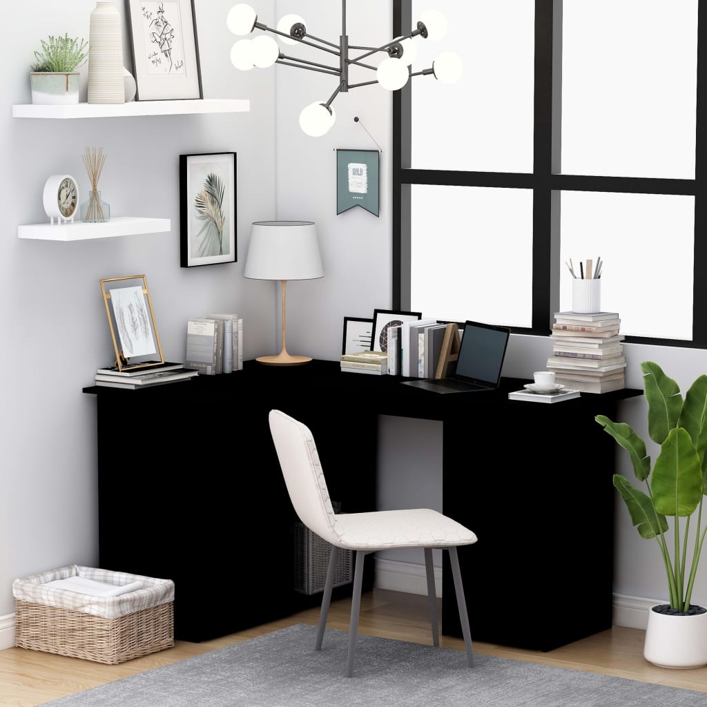 Berkfield Corner Desk Black 145x100x76 cm Engineered Wood
