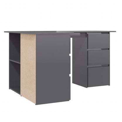 Berkfield Corner Desk High Gloss Grey 145x100x76 cm Engineered Wood