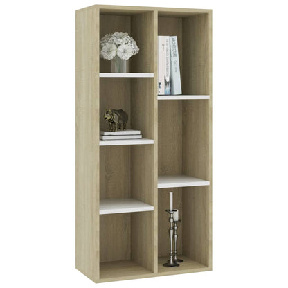 Berkfield Book Cabinet White and Sonoma Oak 50x25x106 cm Engineered Wood