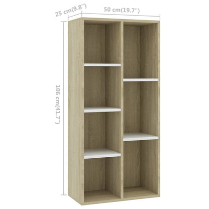 Berkfield Book Cabinet White and Sonoma Oak 50x25x106 cm Engineered Wood