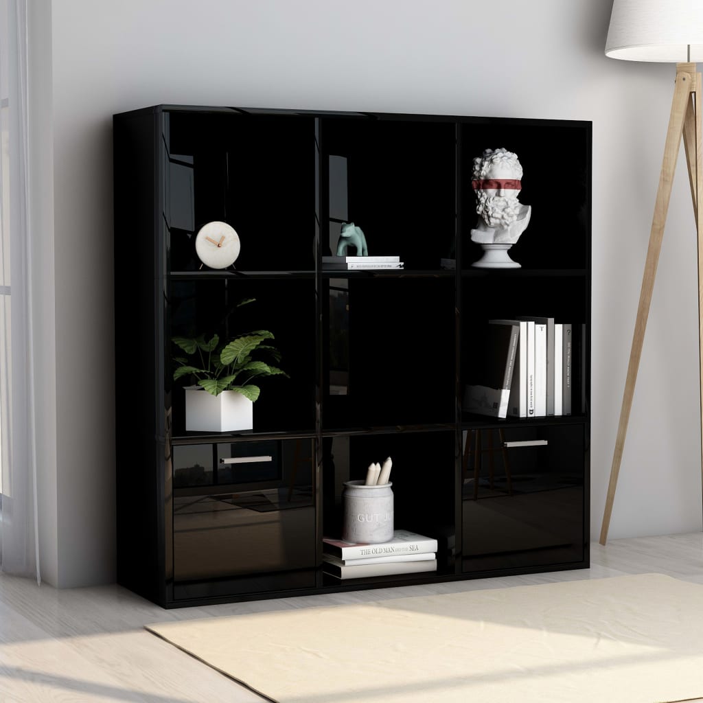 Berkfield Book Cabinet High Gloss Black 98x30x98 cm Engineered Wood