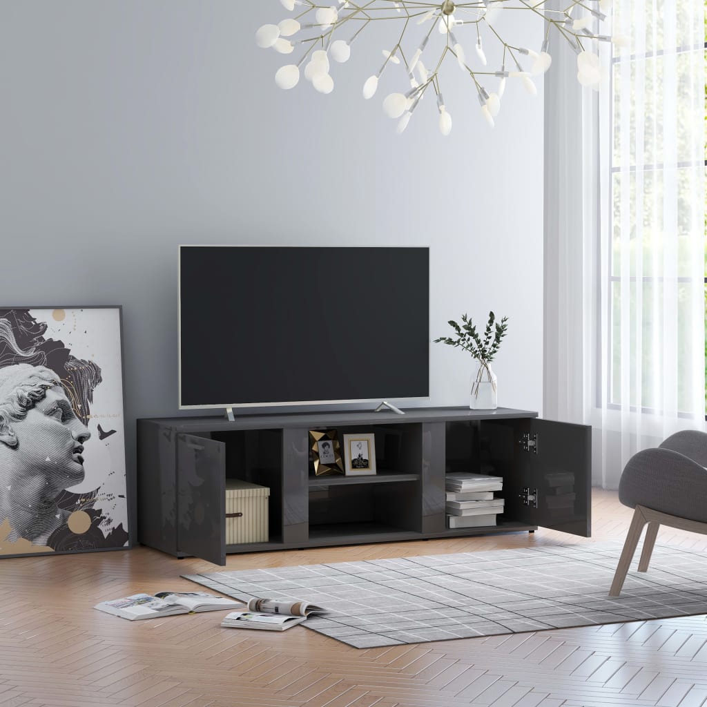 Berkfield TV Cabinet High Gloss Grey 120x34x37 cm Engineered Wood
