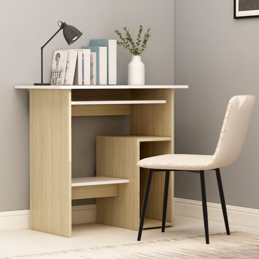 Berkfield Desk White and Sonoma Oak 80x45x74 cm Engineered Wood