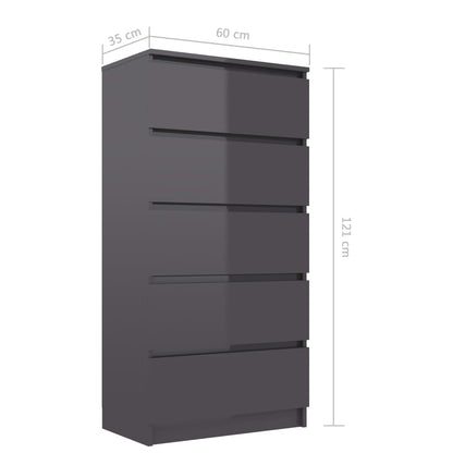 Berkfield Drawer Sideboard High Gloss Grey 60x35x121 cm Engineered Wood