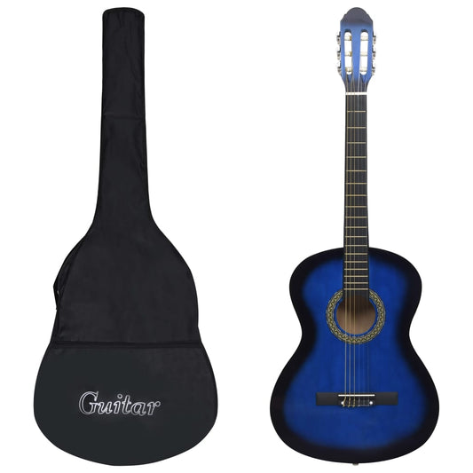 Berkfield 12 Piece Classical Guitar Beginner Set Blue 4/4 39"