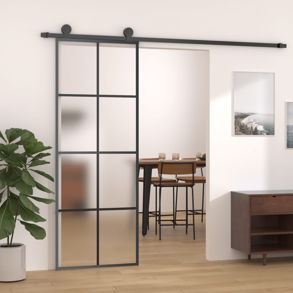 Berkfield Sliding Door Aluminium and ESG Glass 76x205 cm Black
