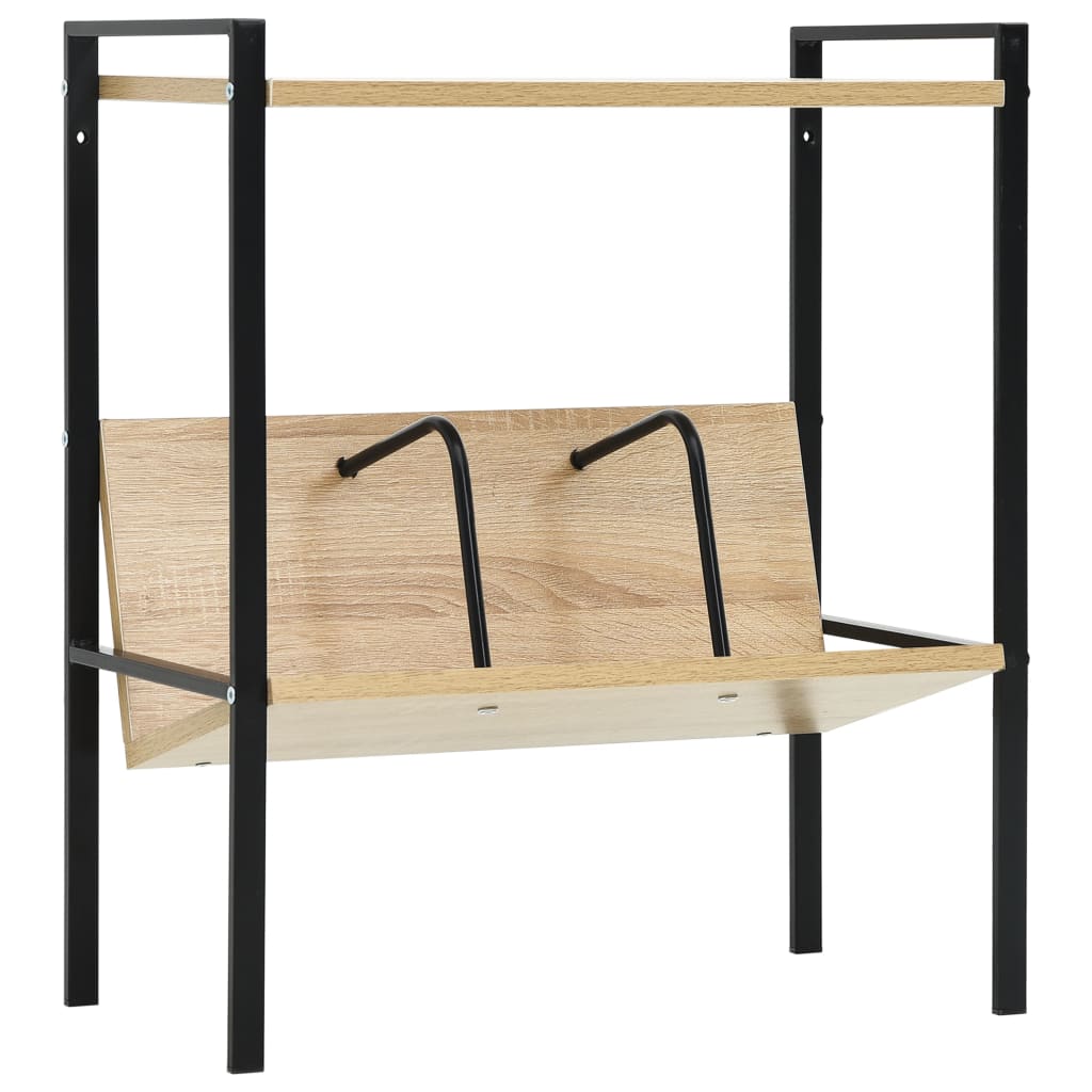 Berkfield 2-Layer Book Shelf Black and Oak 52x28x59 cm Engineered Wood
