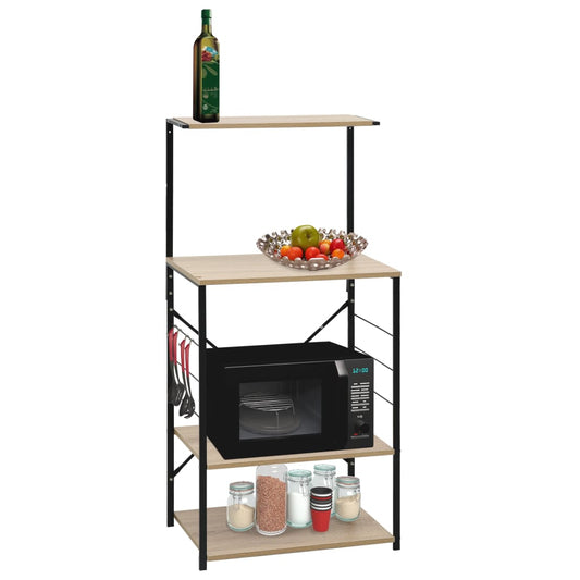 Berkfield Microwave Cabinet Black and Oak 60x39.6x123 cm Engineered Wood