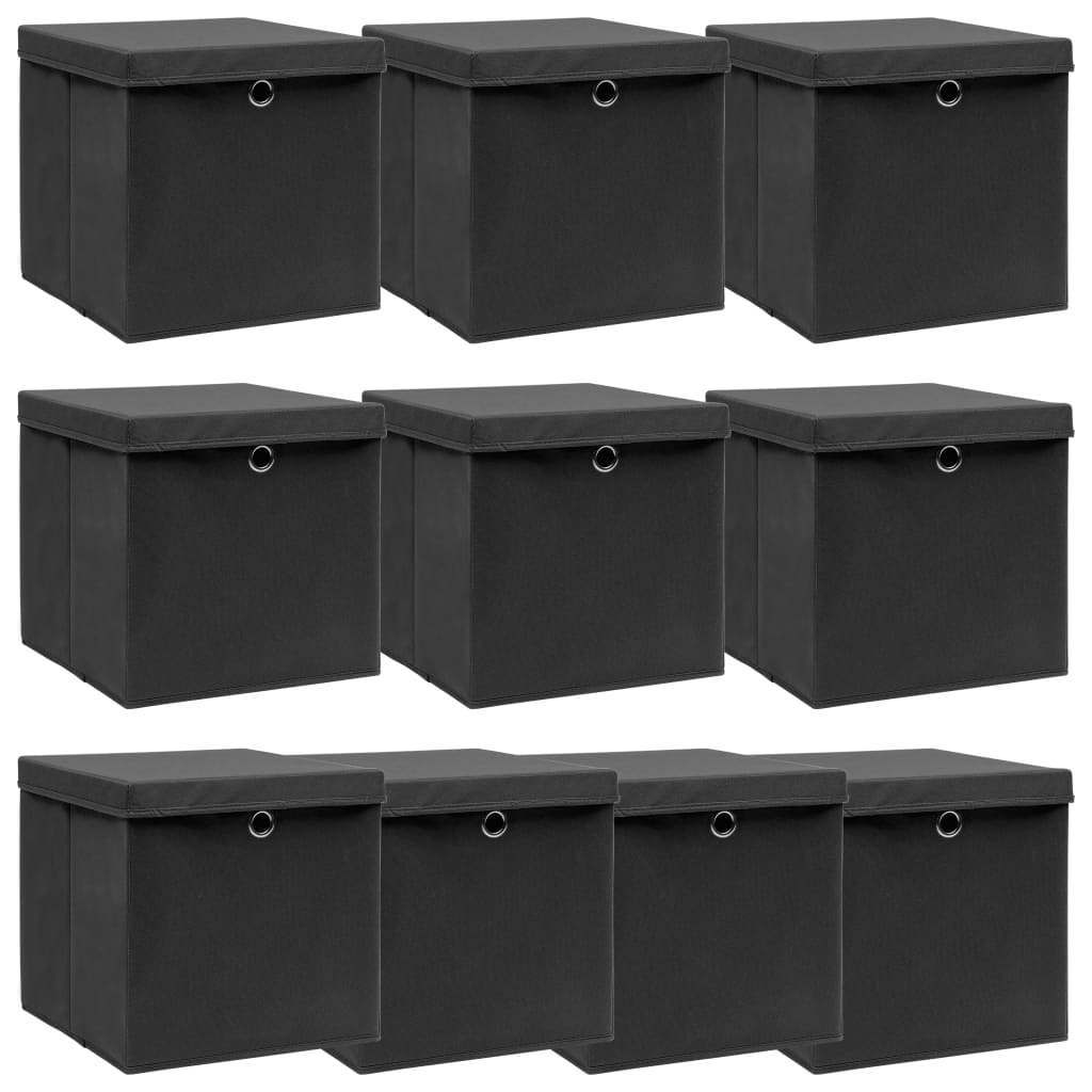 Berkfield Storage Boxes with Lids 10 pcs Black 32x32x32 cm Fabric