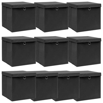 Berkfield Storage Boxes with Lids 10 pcs Black 32x32x32 cm Fabric
