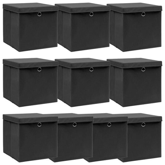 Berkfield Storage Boxes with Lids 10 pcs Black 32x32x32 cm Fabric