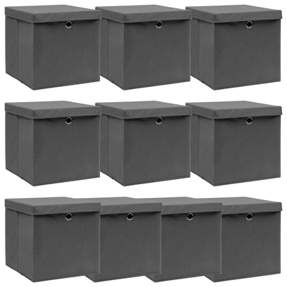 Berkfield Storage Boxes with Lids 10 pcs Grey 32x32x32 cm Fabric
