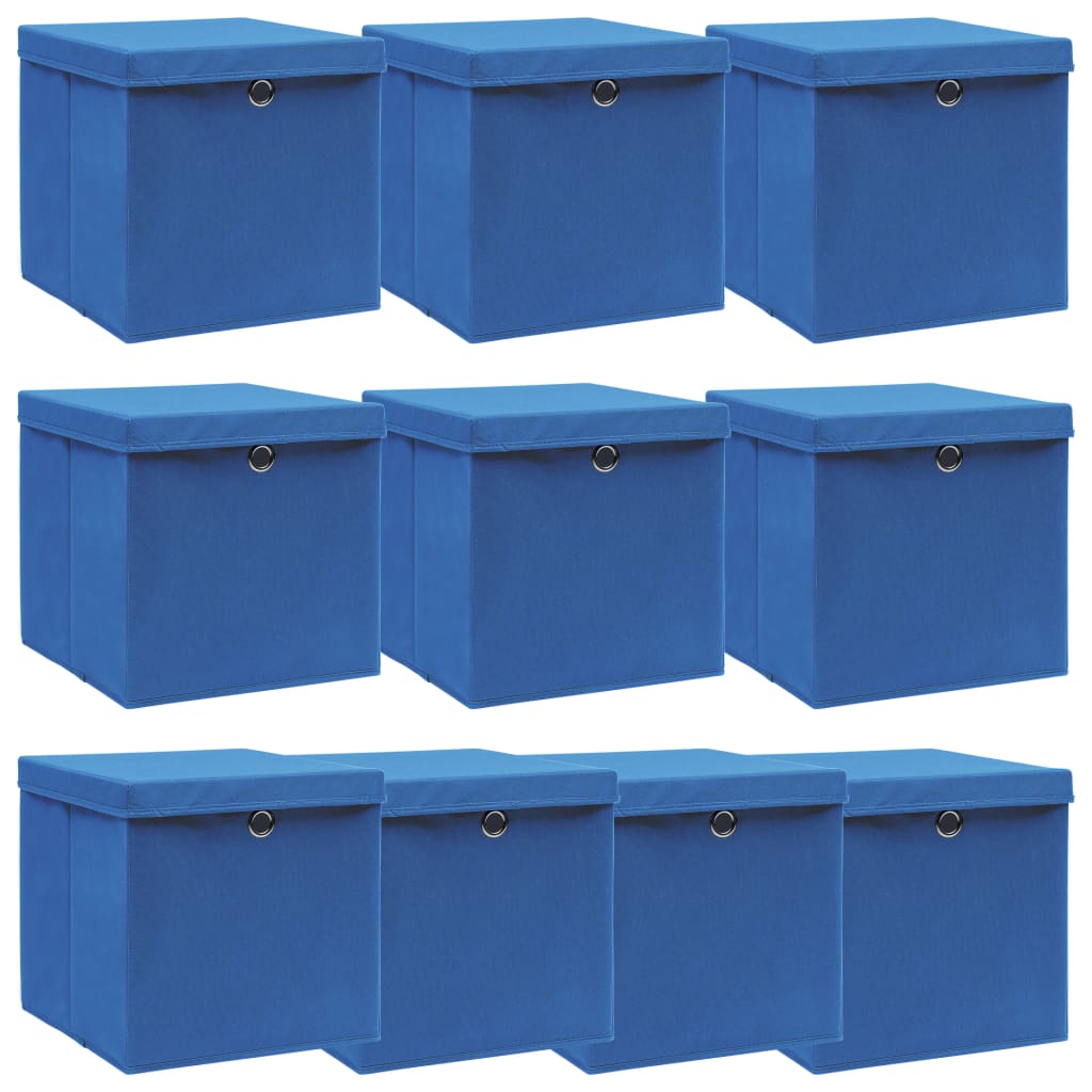Berkfield Storage Boxes with Lids 10 pcs Blue 32x32x32 cm Fabric