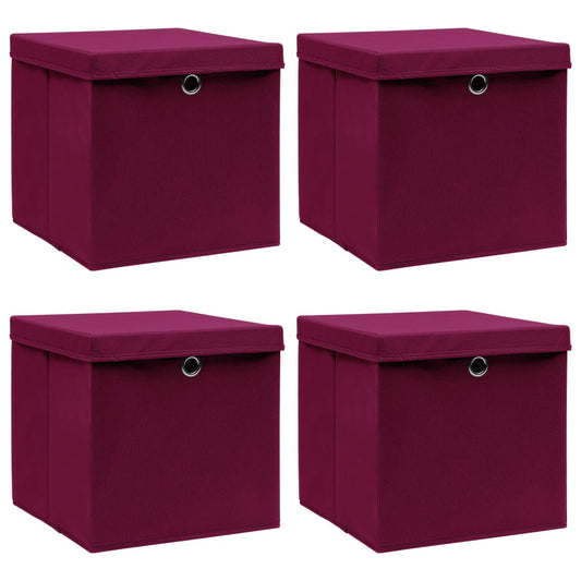 Berkfield Storage Boxes with Lids 4 pcs Dark Red 32x32x32 cm Fabric