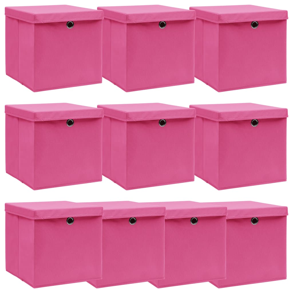 Berkfield Storage Boxes with Lids 10 pcs Pink 32x32x32 cm Fabric