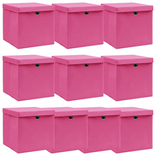Berkfield Storage Boxes with Lids 10 pcs Pink 32x32x32 cm Fabric