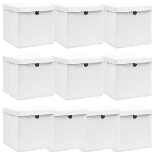 Berkfield Storage Boxes with Lids 10 pcs White 32x32x32 cm Fabric