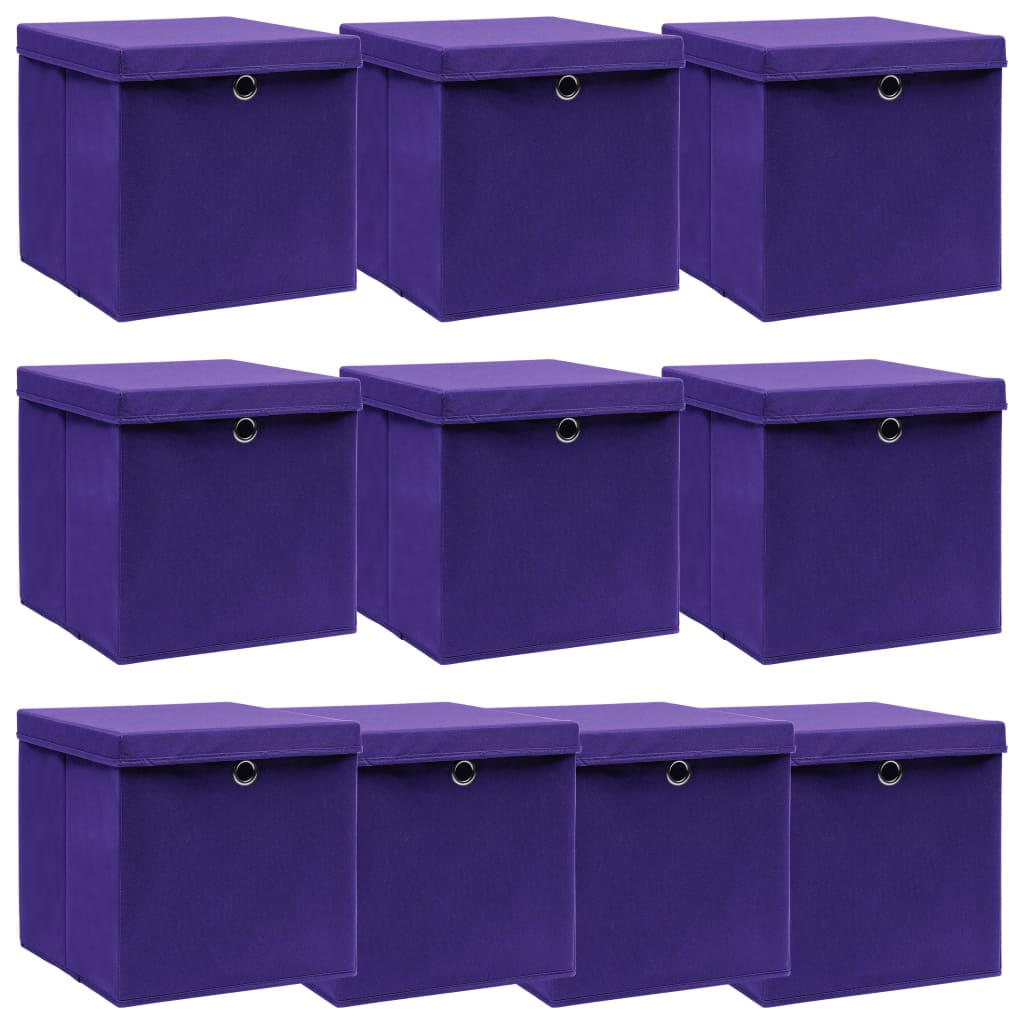 Berkfield Storage Boxes with Lids 10 pcs Purple 32x32x32 cm Fabric