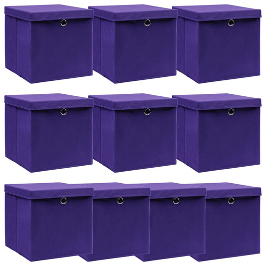 Berkfield Storage Boxes with Lids 10 pcs Purple 32x32x32 cm Fabric