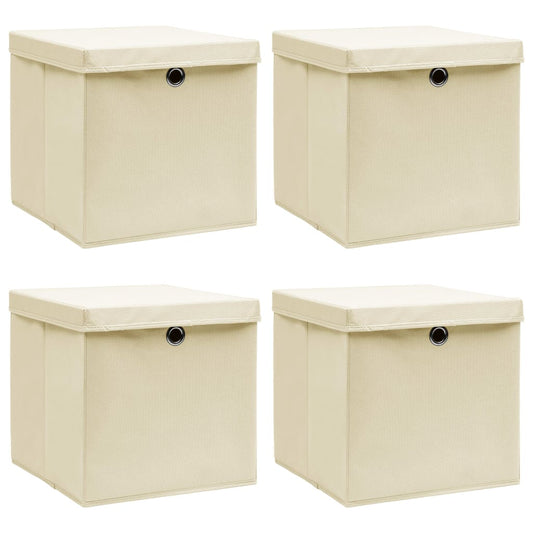 Berkfield Storage Boxes with Lid 4 pcs Cream 32x32x32 cm Fabric