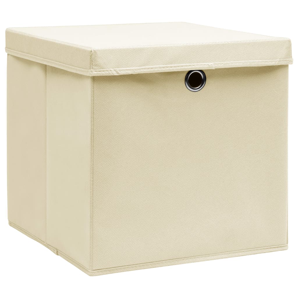 Berkfield Storage Boxes with Lid 10 pcs Cream 32x32x32 cm Fabric